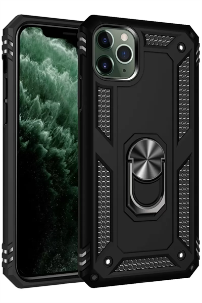 Apple iPhone 11 Pro Kılıf Sofya Yüzüklü Silikon Kapak - Siyah