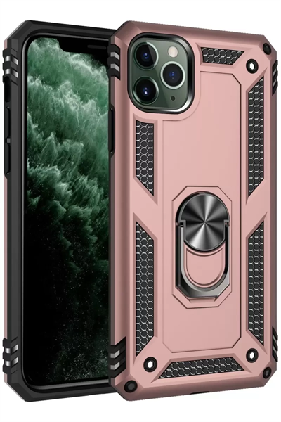 Apple iPhone 11 Pro Kılıf Sofya Yüzüklü Silikon Kapak - Rose