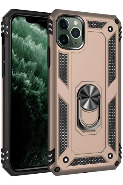 Apple iPhone 11 Pro Kılıf Sofya Yüzüklü Silikon Kapak - Gold