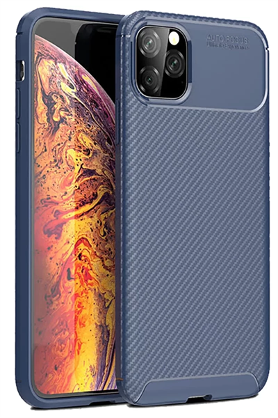 Apple iPhone 11 Pro Max Kılıf Auto Focus Karbon Kapak - Lacivert