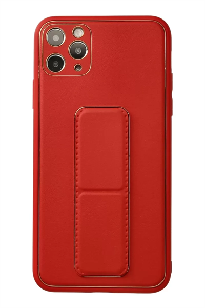 Apple iPhone 11 Pro Max Kılıf Coco Deri Standlı Kapak - Kırmızı