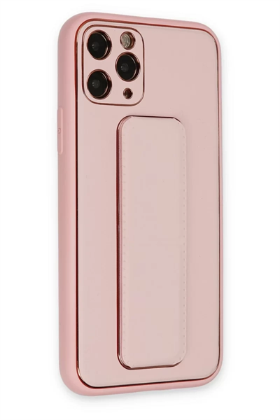 Apple iPhone 11 Pro Max Kılıf Coco Deri Standlı Kapak - Pembe