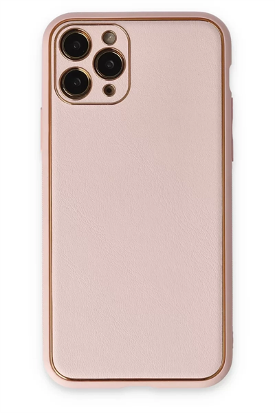 Apple iPhone 11 Pro Max Kılıf Coco Deri Silikon Kapak - Pudra