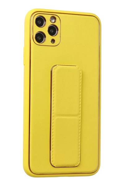 Apple iPhone 11 Pro Max Kılıf Coco Deri Standlı Kapak - Sarı