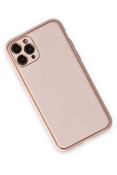 Apple iPhone 11 Pro Max Kılıf Coco Deri Silikon Kapak - Pudra