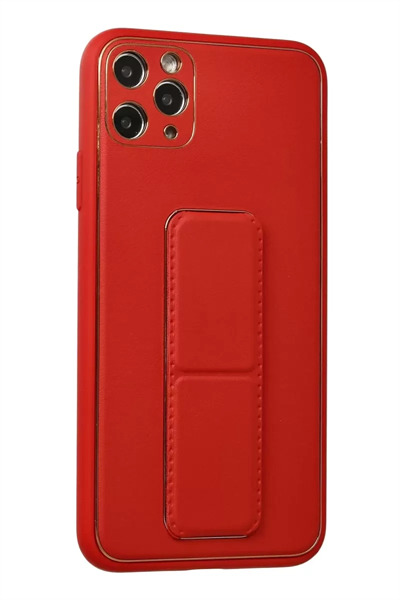 Apple iPhone 11 Pro Max Kılıf Coco Deri Standlı Kapak - Kırmızı