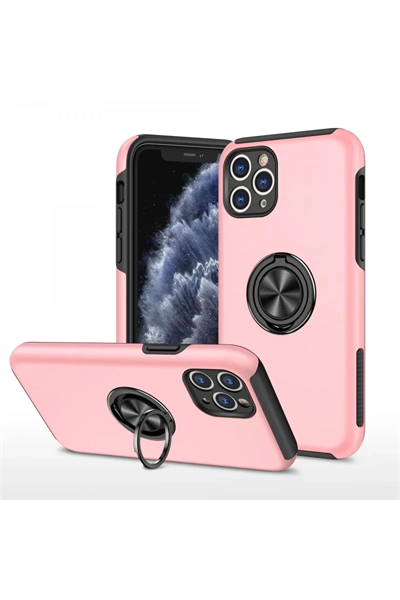 Apple iPhone 11 Pro Max Kılıf Elit Yüzüklü Kapak - Pembe