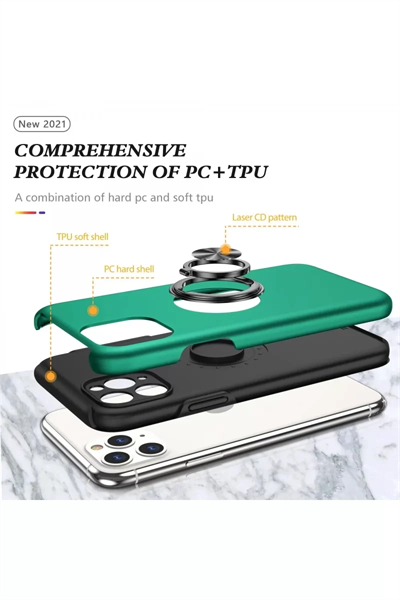 Apple iPhone 11 Pro Max Kılıf Elit Yüzüklü Kapak - Yeşil