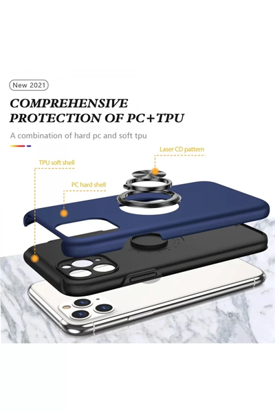 Apple iPhone 11 Pro Max Kılıf Elit Yüzüklü Kapak - Lacivert