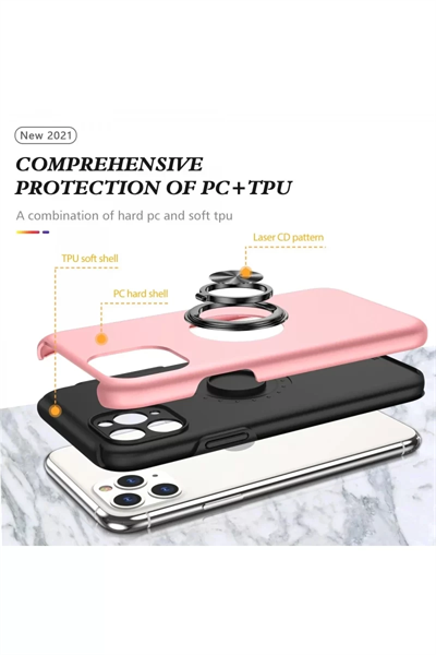 Apple iPhone 11 Pro Max Kılıf Elit Yüzüklü Kapak - Pembe