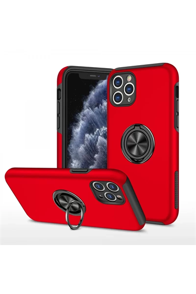 Apple iPhone 11 Pro Max Kılıf Elit Yüzüklü Kapak - Kırmızı