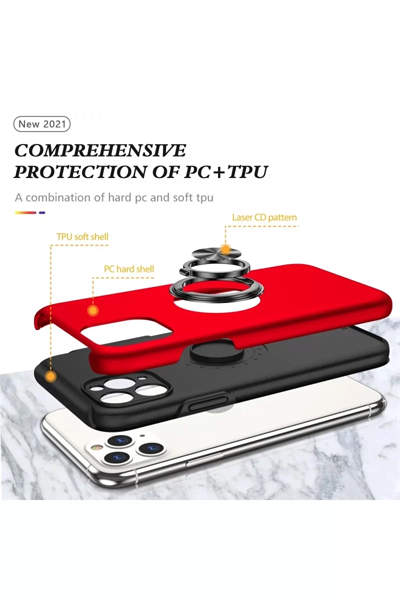 Apple iPhone 11 Pro Max Kılıf Elit Yüzüklü Kapak - Kırmızı