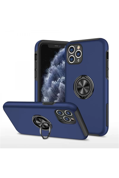 Apple iPhone 11 Pro Max Kılıf Elit Yüzüklü Kapak - Lacivert