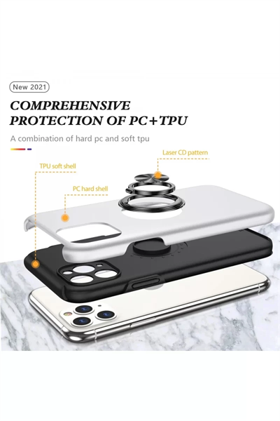 Apple iPhone 11 Pro Max Kılıf Elit Yüzüklü Kapak - Gümüş
