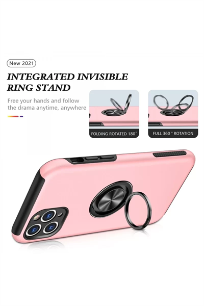 Apple iPhone 11 Pro Max Kılıf Elit Yüzüklü Kapak - Pembe