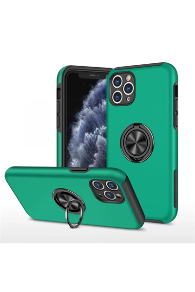 Apple iPhone 11 Pro Max Kılıf Elit Yüzüklü Kapak - Yeşil