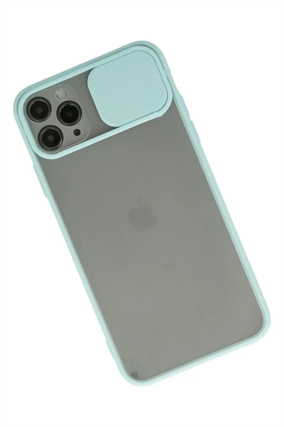 Apple iPhone 11 Pro Max Kılıf Palm Buzlu Kamera Sürgülü Silikon - Turkuaz