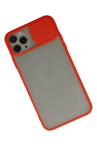 Apple iPhone 11 Pro Max Kılıf Palm Buzlu Kamera Sürgülü Silikon - Kırmızı