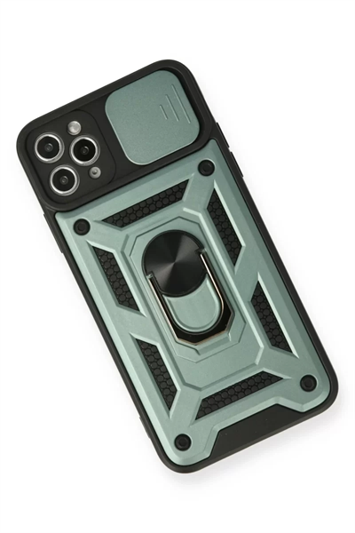 Apple iPhone 11 Pro Max Kılıf Pars Lens Yüzüklü Silikon - Yeşil