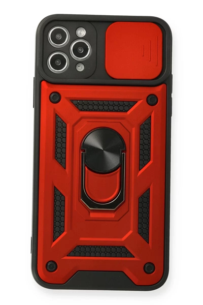 Apple iPhone 11 Pro Max Kılıf Pars Lens Yüzüklü Silikon - Kırmızı