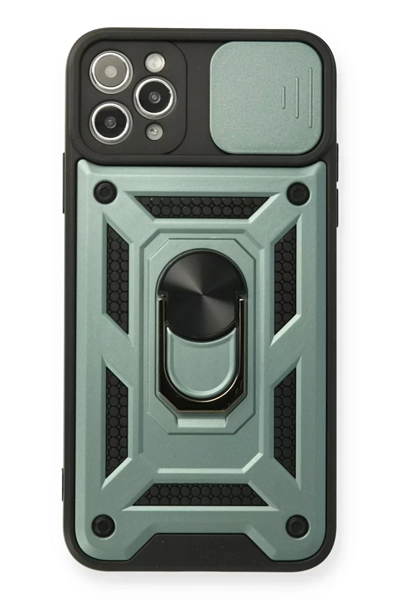 Apple iPhone 11 Pro Max Kılıf Pars Lens Yüzüklü Silikon - Yeşil