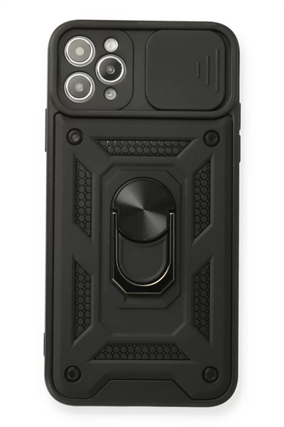 Apple iPhone 11 Pro Max Kılıf Pars Lens Yüzüklü Silikon - Siyah