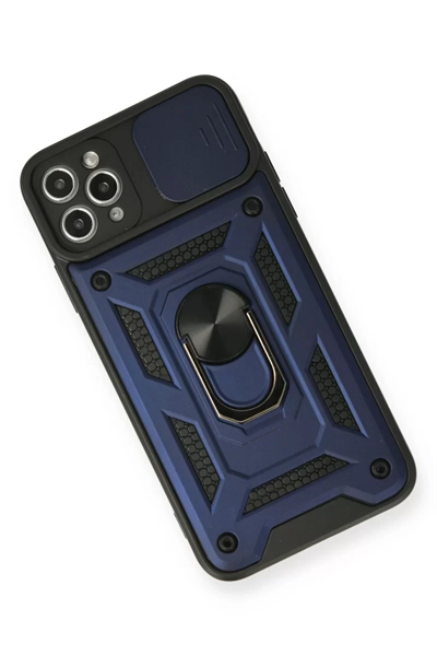 Apple iPhone 11 Pro Max Kılıf Pars Lens Yüzüklü Silikon - Lacivert
