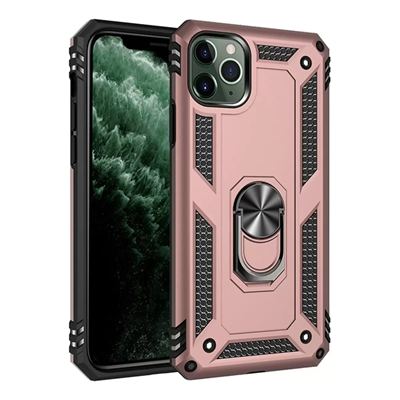 Apple iPhone 11 Pro Max Kılıf Sofya Yüzüklü Silikon Kapak - Rose