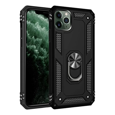 Apple iPhone 11 Pro Max Kılıf Sofya Yüzüklü Silikon Kapak - Siyah