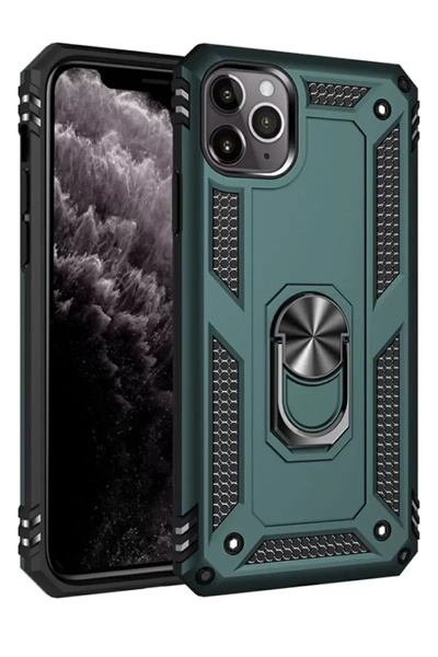 Apple iPhone 11 Pro Max Kılıf Sofya Yüzüklü Silikon Kapak - Yeşil