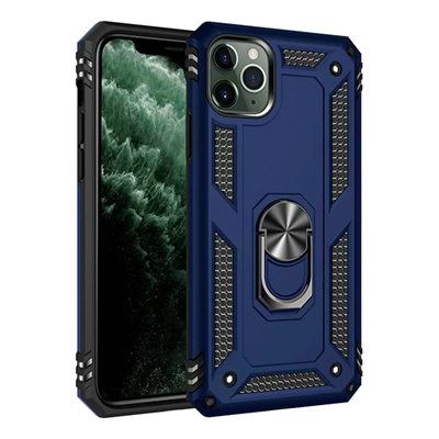Apple iPhone 11 Pro Max Kılıf Sofya Yüzüklü Silikon Kapak - Lacivert