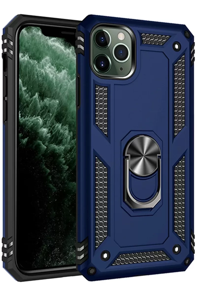 Apple iPhone 11 Pro Max Kılıf Sofya Yüzüklü Silikon Kapak - Lacivert