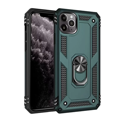 Apple iPhone 11 Pro Max Kılıf Sofya Yüzüklü Silikon Kapak - Yeşil