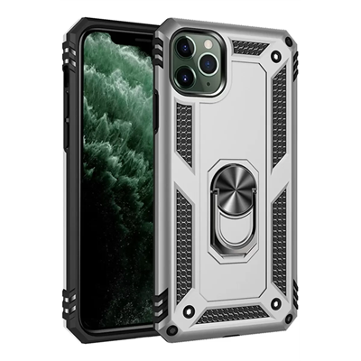 Apple iPhone 11 Pro Max Kılıf Sofya Yüzüklü Silikon Kapak - Gümüş