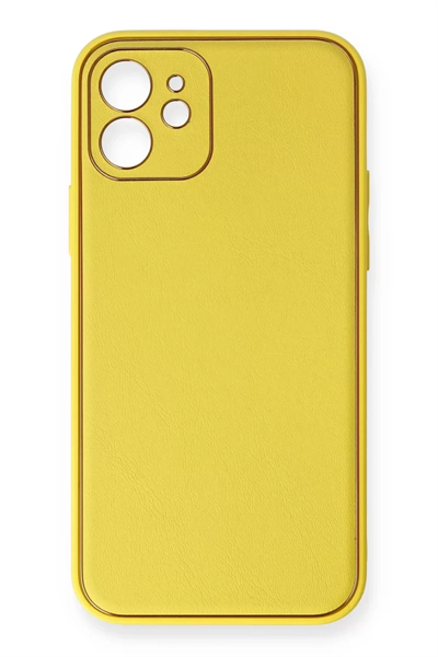 Apple iPhone 12 Kılıf Coco Deri Silikon Kapak - Sarı