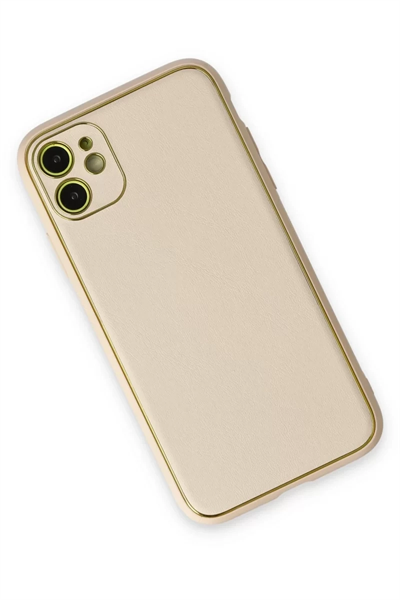 Apple iPhone 12 Kılıf Coco Deri Silikon Kapak - Gold