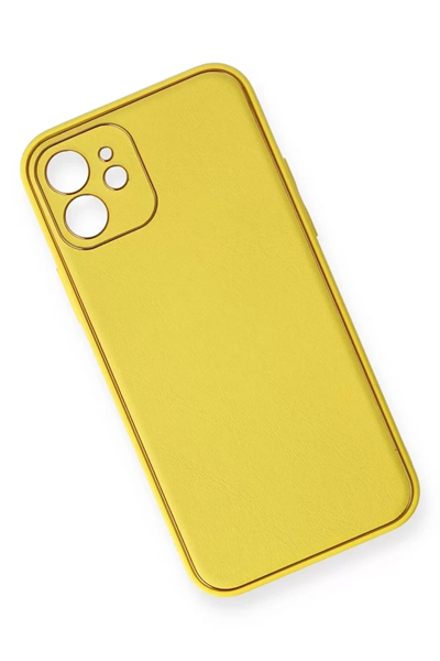 Apple iPhone 12 Kılıf Coco Deri Silikon Kapak - Sarı