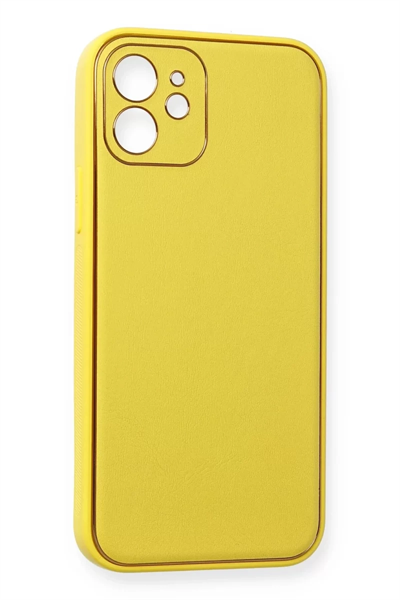 Apple iPhone 12 Kılıf Coco Deri Silikon Kapak - Sarı