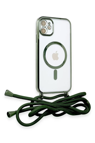 Apple iPhone 12 Kılıf Divo Lazer Askılı Magsafe Kapak - Koyu Yeşil