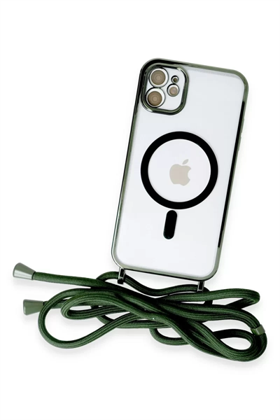 Apple iPhone 12 Kılıf Divo Lazer Askılı Magsafe Kapak - Koyu Yeşil