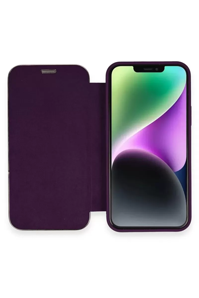 Apple iPhone 12 Kılıf Dolpin Kapaklı - Derin Mor