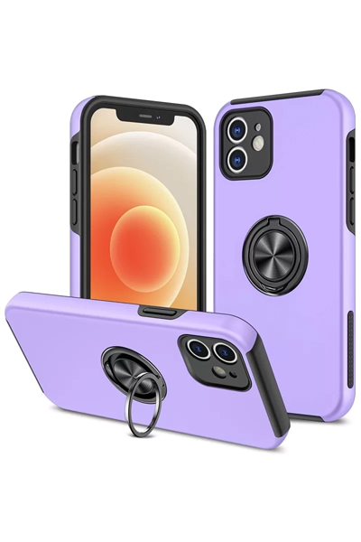 Apple iPhone 12 Kılıf Elit Yüzüklü Kapak - Mor