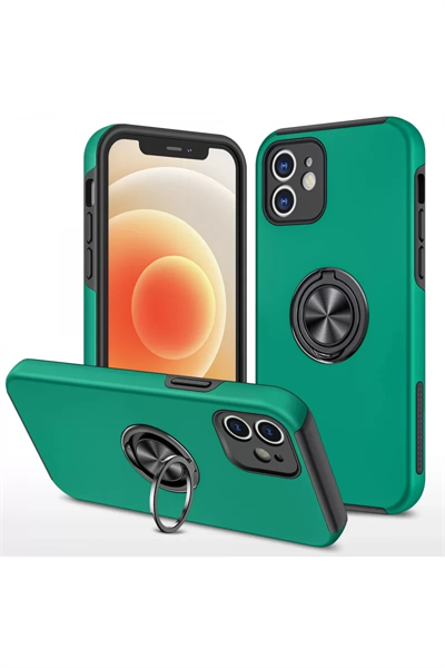 Apple iPhone 12 Kılıf Elit Yüzüklü Kapak - Yeşil