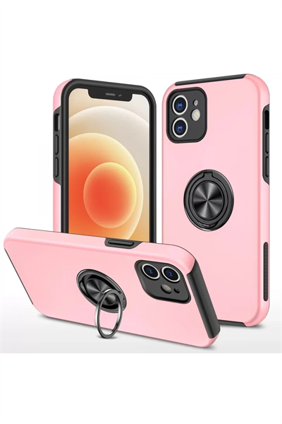 Apple iPhone 12 Kılıf Elit Yüzüklü Kapak - Pembe