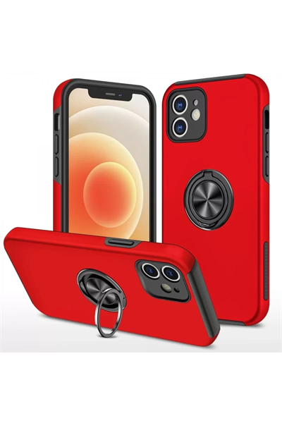 Apple iPhone 12 Kılıf Elit Yüzüklü Kapak - Kırmızı