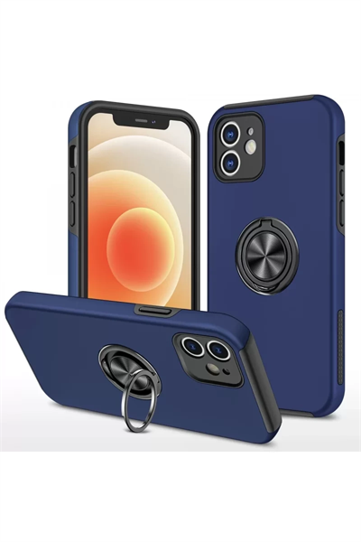 Apple iPhone 12 Kılıf Elit Yüzüklü Kapak - Lacivert