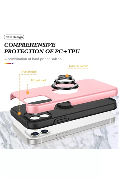 Apple iPhone 12 Kılıf Elit Yüzüklü Kapak - Pembe