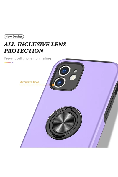 Apple iPhone 12 Kılıf Elit Yüzüklü Kapak - Mor