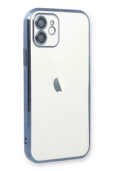 Apple iPhone 12 Kılıf Lensli Silikon - Açık Mavi
