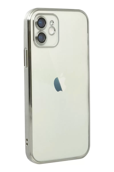 Apple iPhone 12 Kılıf Lensli Silikon - Gümüş